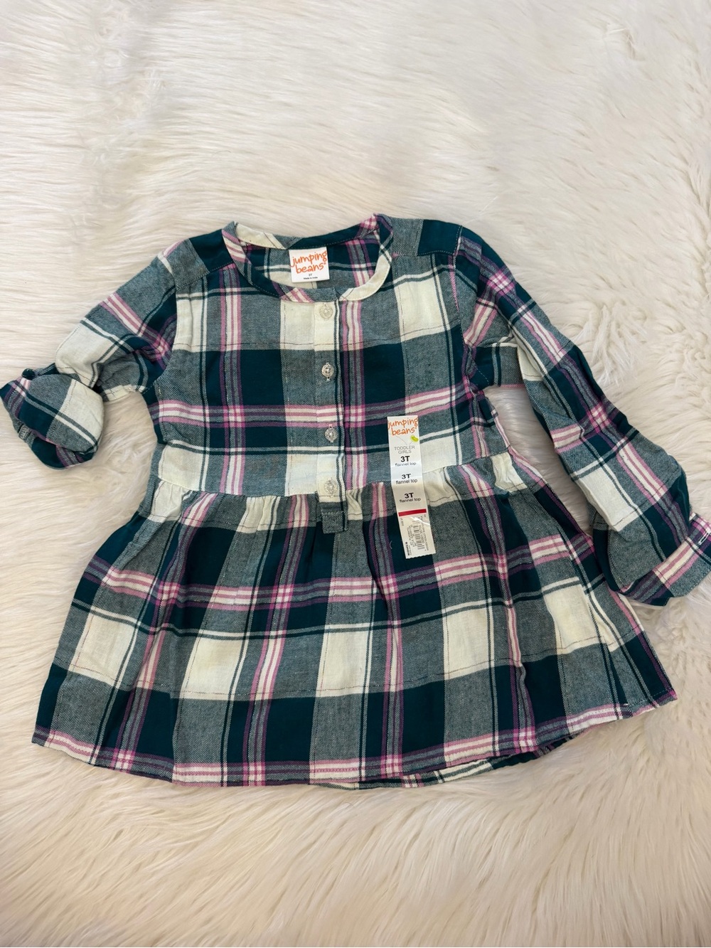 Jumping beans Plaid Henley Flannel Top Sz 3T